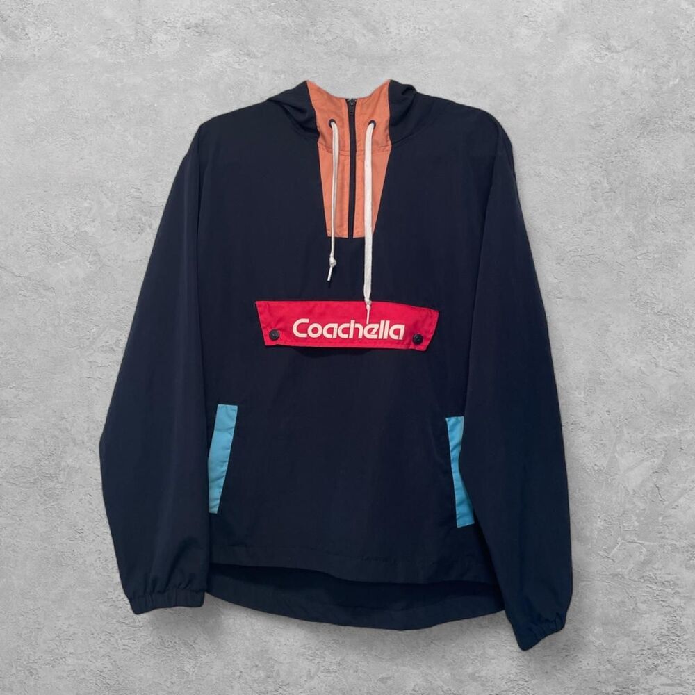 Coachella 2018 Official Merch Colorblock 1/4 Zip Windbreaker L Festival Retro